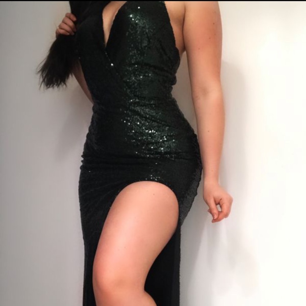 Emerald dress with side slit